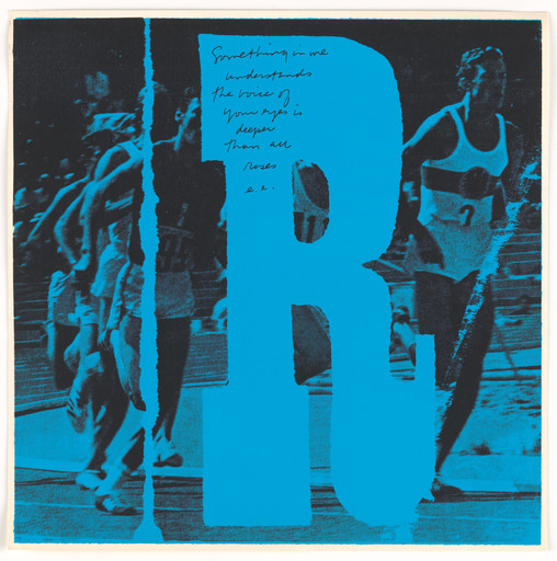 Corita Kent (Sister Mary Corita). R rosey runners from circus alphabet. 1968