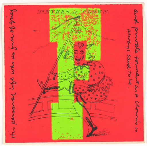 Corita Kent (Sister Mary Corita). F full of clown from circus alphabet. 1968