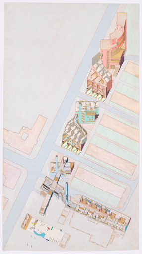 Elia Zenghelis, Zoe Zenghelis. Lützowstrasse Housing, IBA Housing Competition project, Berlin, Germany (Cutaway axonometric). 1980