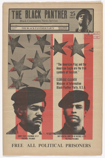 Emory Douglas. The Black Panther Newspaper, vol. 4, no. 7 (American Flag: Symbol of Fascism). 1970