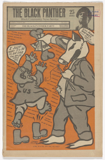 Emory Douglas. The Black Panther Newspaper, vol. 3, no. 18 (Kill black panther, kill black people). 1969