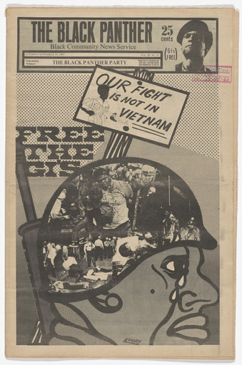 Emory Douglas with Yolanda Lopez. The Black Panther Newspaper, vol. 3, no. 22 (Our fight is not in Vietnam). 1969