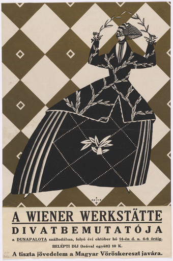Dagobert Peche. Poster for a Wiener Werkstätte Fashion Show (Divatbemutatója) benefiting the Hungarian Red Cross. c.1919