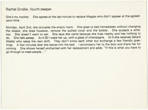 Sophie Calle. The Sleepers (Les dormeurs). 1979