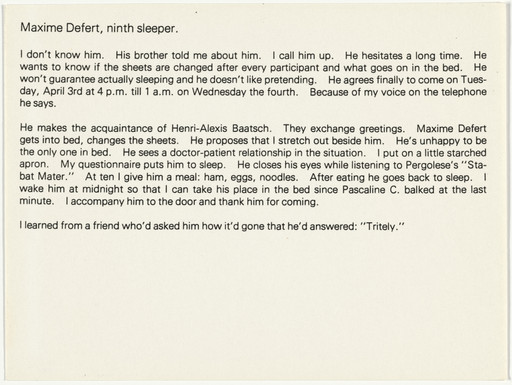 Sophie Calle. The Sleepers (Les dormeurs). 1979