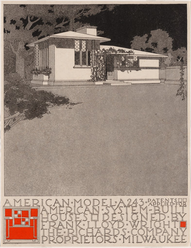 Frank Lloyd Wright. American System-Built Houses for The Richards Company, project, Milwaukee, Wisconsin, Perspective of model A243. c. 1915-17