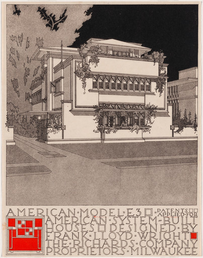 Frank Lloyd Wright. American System-Built Houses for The Richards Company project (Exterior perspective of model E3). 1915–1917