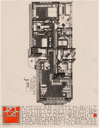 Frank Lloyd Wright. American System-Built Houses for The Richards Company, project, Milwaukee, Wisconsin, Isometric plan of model J900. c. 1915-17