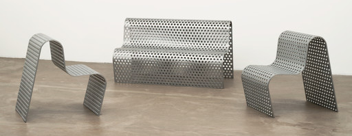 Scott Burton. Perforated Metal Settee and Perforated Metal Chairs. 1988-89