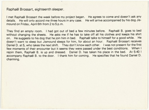 Sophie Calle. The Sleepers (Les dormeurs). 1979