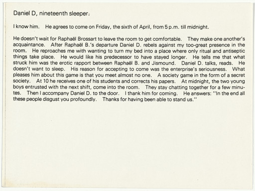 Sophie Calle. The Sleepers (Les dormeurs). 1979