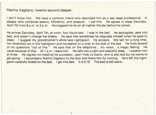 Sophie Calle. The Sleepers (Les dormeurs). 1979