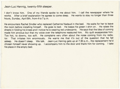 Sophie Calle. The Sleepers (Les dormeurs). 1979