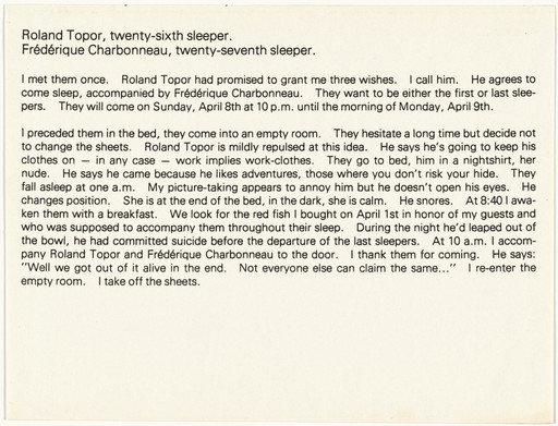 Sophie Calle. The Sleepers (Les dormeurs). 1979