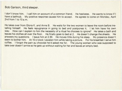 Sophie Calle. The Sleepers (Les dormeurs). 1979