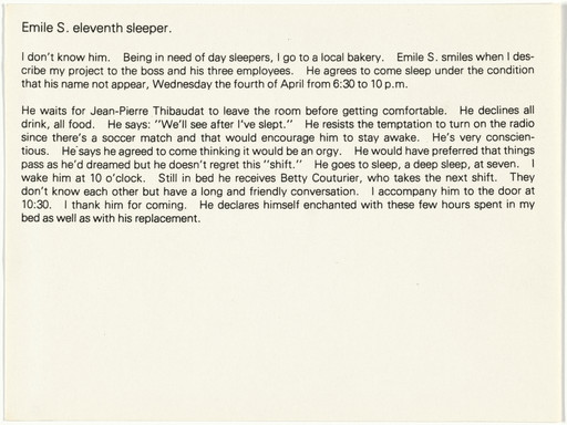 Sophie Calle. The Sleepers (Les dormeurs). 1979