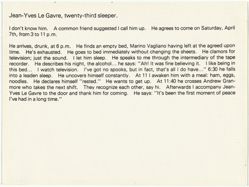 Sophie Calle. The Sleepers (Les dormeurs). 1979
