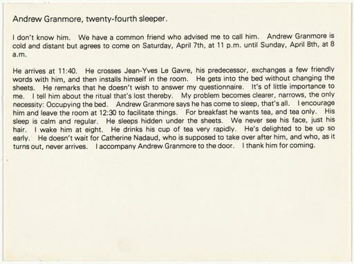 Sophie Calle. The Sleepers (Les dormeurs). 1979