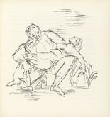 Oskar Kokoschka. Doctor Glasberg Carrying the Unconscious Ann Eliza Reed into the House (Der Arzt Glasberg tr&auml;gt die bewu&szlig;tlose Ann Eliza Reed ins Haus) (plate, folio 8) from Ann Eliza Reed. 1952