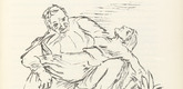 Oskar Kokoschka. Doctor Glasberg Carrying the Unconscious Ann Eliza Reed into the House (Der Arzt Glasberg tr&auml;gt die bewu&szlig;tlose Ann Eliza Reed ins Haus) (plate, folio 8) from Ann Eliza Reed. 1952
