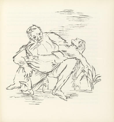 Oskar Kokoschka. Doctor Glasberg Carrying the Unconscious Ann Eliza Reed into the House (Der Arzt Glasberg tr&auml;gt die bewu&szlig;tlose Ann Eliza Reed ins Haus) (plate, folio 8) from Ann Eliza Reed. 1952