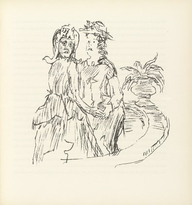 Oskar Kokoschka. Ann Eliza Talking with her Sister-in-law Gwendolin (Ann Eliza und ihre Schw&auml;gerin Gwendolin im Gespr&auml;ch) (plate, folio 9) from Ann Eliza Reed. 1952
