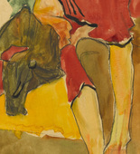 Egon Schiele. Girl Putting on Shoe (Schuhe anziehendes M&auml;dchen). 1910