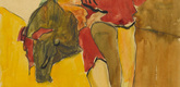 Egon Schiele. Girl Putting on Shoe (Schuhe anziehendes M&auml;dchen). 1910