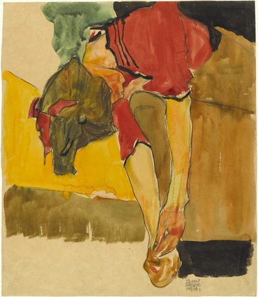 Egon Schiele. Girl Putting on Shoe (Schuhe anziehendes M&auml;dchen). 1910