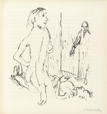 Oskar Kokoschka. Reed Sees the Naked Ann Eliza, Who Killed Doctor Glasberg, Before Him (Reed sieht die nackte Ann Eliza vor sich, die den Arzt Glasberg get&ouml;tet hat) (plate, folio 16) from Ann Eliza Reed. 1952
