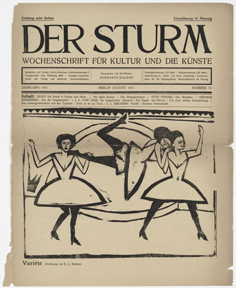 Ernst Ludwig Kirchner. Variet&eacute; (in-text plate, title page) from the periodical Der Sturm. Wochenschrift f&uuml;r Kultur und K&uuml;nste, vol. 2, no. 71 (Aug 1911). 1911