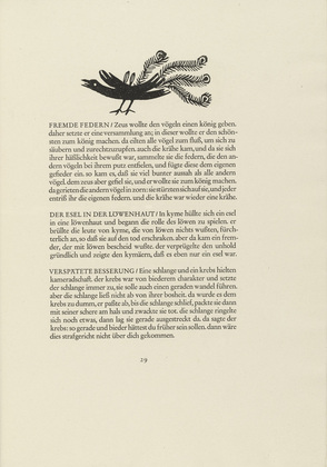 Gerhard Marcks. Crow with Peacock Feathers (Kr&auml;he mit Pfauenfedern) (in-text plate (page 29) from Tierfabeln des Aesop (Aesop's Fables). (1950, print executed 1949-50)