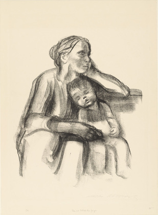 K&auml;the Kollwitz. Worker Woman with Sleeping Child (Arbeiterfrau mit schlafendem Jungen). (1927)
