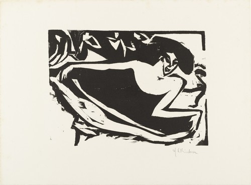 Ernst Ludwig Kirchner. Dancer with Raised Skirt (T&auml;nzerin mit gehobenem Rock) from the portfolio Br&uuml;cke 1910. (1909, published 1910)