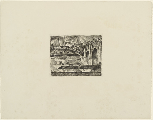Paul Adolf Seehaus. Bridge (Br&uuml;cke) (plate, loose leaf) from the periodical Das Kunstblatt, vol. 2, no. 10 (Oct 1918). 1918 (executed 1917)