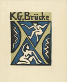 Erich Heckel. Cover of the invitation to the exhibition of the "Br&uuml;cke" Artists' Group at the Galerie Fritz Gurlitt, Berlin (Titelholzschnitt der Einladungskarte zur Ausstellung der K&uuml;nstlergruppe "Br&uuml;cke" in der Galerie Fritz Gurlitt, Berlin). (1912)