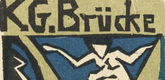 Erich Heckel. Cover of the invitation to the exhibition of the "Br&uuml;cke" Artists' Group at the Galerie Fritz Gurlitt, Berlin (Titelholzschnitt der Einladungskarte zur Ausstellung der K&uuml;nstlergruppe "Br&uuml;cke" in der Galerie Fritz Gurlitt, Berlin). (1912)
