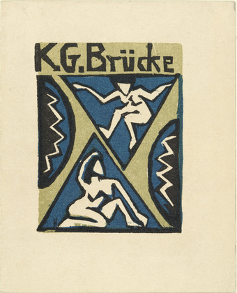 Erich Heckel. Cover of the invitation to the exhibition of the "Br&uuml;cke" Artists' Group at the Galerie Fritz Gurlitt, Berlin (Titelholzschnitt der Einladungskarte zur Ausstellung der K&uuml;nstlergruppe "Br&uuml;cke" in der Galerie Fritz Gurlitt, Berlin). (1912)