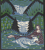 Oskar Kokoschka. Girl with a Sheep in the Mountain Meadow (M&auml;dchen mit Schaf auf Bergwiese) (postcard). (1907)