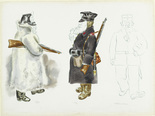 George Grosz. Fritzke and Birkholz: Costume Designs for The Case of Sergeant Grischa (Fritzke und Birkholz: Kost&uuml;mfigurinen zu Der Streit um den Sergeanten Grischa). (c. 1930)