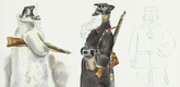 George Grosz. Fritzke and Birkholz: Costume Designs for The Case of Sergeant Grischa (Fritzke und Birkholz: Kost&uuml;mfigurinen zu Der Streit um den Sergeanten Grischa). (c. 1930)