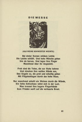 Ernst Ludwig Kirchner. The Mass (Die Messe) (headpiece, page 61) from Umbra Vitae (Shadow of Life). 1924