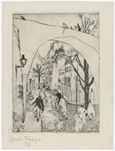 Lyonel Feininger. .a The Green Bridge (Die gr&uuml;ne Br&uuml;cke)  .b Zirchow. .a 1910-1911 .b (1917-1918)