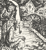 Alfred Kubin. Ghost of the Miserly Miller (Gespenst des geizigen M&uuml;llers) (plate, page 51) from the periodical M&uuml;nchner Bl&auml;tter f&uuml;r Dichtung und Graphik, vol. 1, no. 4 (April 1919). 1919