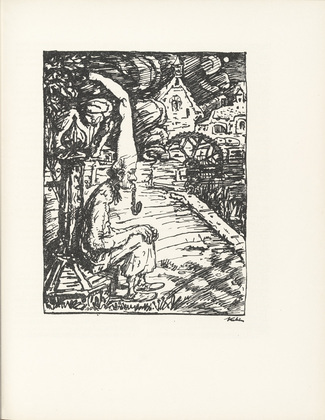 Alfred Kubin. Ghost of the Miserly Miller (Gespenst des geizigen M&uuml;llers) (plate, page 51) from the periodical M&uuml;nchner Bl&auml;tter f&uuml;r Dichtung und Graphik, vol. 1, no. 4 (April 1919). 1919