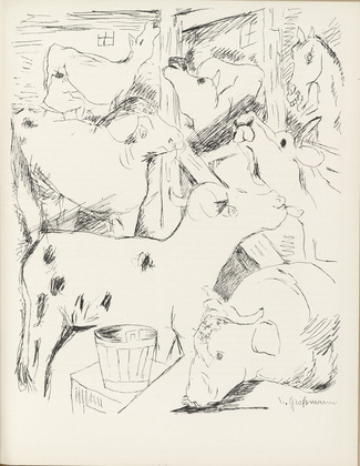 Rudolf Grossmann. Ox Stable (Ochsenstall) (plate, page 63) from the periodical M&uuml;nchner Bl&auml;tter f&uuml;r Dichtung und Graphik, vol. 1, no. 4 (April 1919). 1919