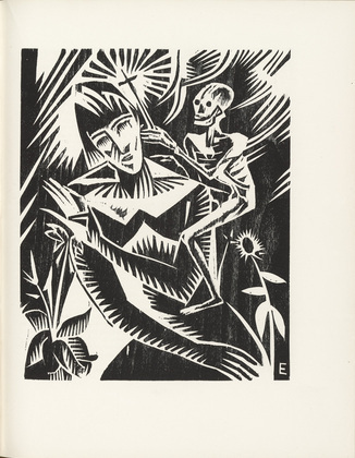 Josef Eberz, Renatus Kuno. The Nun and Death (Die Nonne und der Tod) (plate, page 71) from the periodical M&uuml;nchner Bl&auml;tter f&uuml;r Dichtung und Graphik, vol. 1, no. 5 (May 1919). 1919