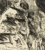 Lovis Corinth. Father, this won't turn out well. We should stay away from the gang of soldiers (Vater, es wird nicht gut ablaufen, bleiben wir von dem Soldatenhaufen) for the illustrated book Wallensteins Lager (Wallenstein's Camp). (1922)