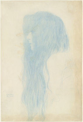 Gustav Klimt. Profile of a Girl (Study for 'Thalia and Melpomene') (Brustbild eines M&auml;dchens mit langem Haar im Profil nach links) Profile of a Girl (Study for 'Thalia and Melpomene'). (1898-99)