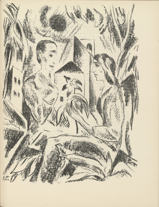 Josef Eberz. Lovers (Liebespaar) (plate, page 157) from the periodical M&uuml;nchner Bl&auml;tter f&uuml;r Dichtung und Graphik, vol. 1, no. 10 (October 1919). 1919